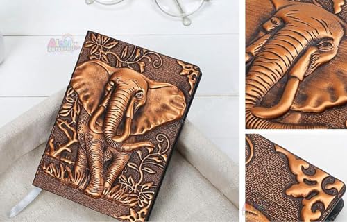 Image of Alokik 3D Copper Elephant DND Vintage Leather Journal Writing Notebook with 200 Pages A5 Journal Diary,Antique Handmade Leather Diary,Travel Diary&Notebooks to Write in,Diary Gift for Men Women