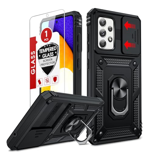 LeYi for Samsung Galaxy A52-5G Phone Case: Samsung A52 Phone Case with Screen Protector [Tempered Glass], Rugged Dustproof Camera Cover and Magnetic Metal Stand Forro Funda para A 52 for Men, Black