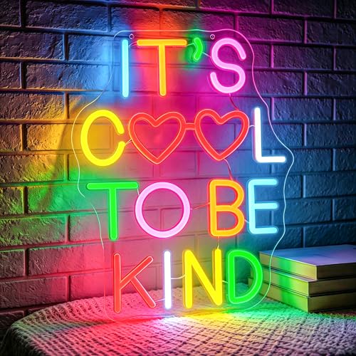 Image of It's Cool To Be Kind Neon Sign for Wall Decor Light Up Sign Positive Led Signs for Class Room Party Home Wall Decor USB Powered