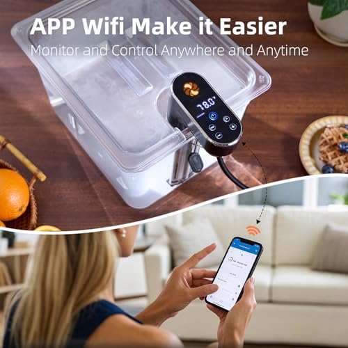 Sous Vide Cooker,WiFi APP and Recipes Included,1300W IPX7 Waterproof Immersion Circulators,Precision Slow Cooker,Digital Display Control,Ultra Quiet,Fast Heating,Easy to store(Silver)
