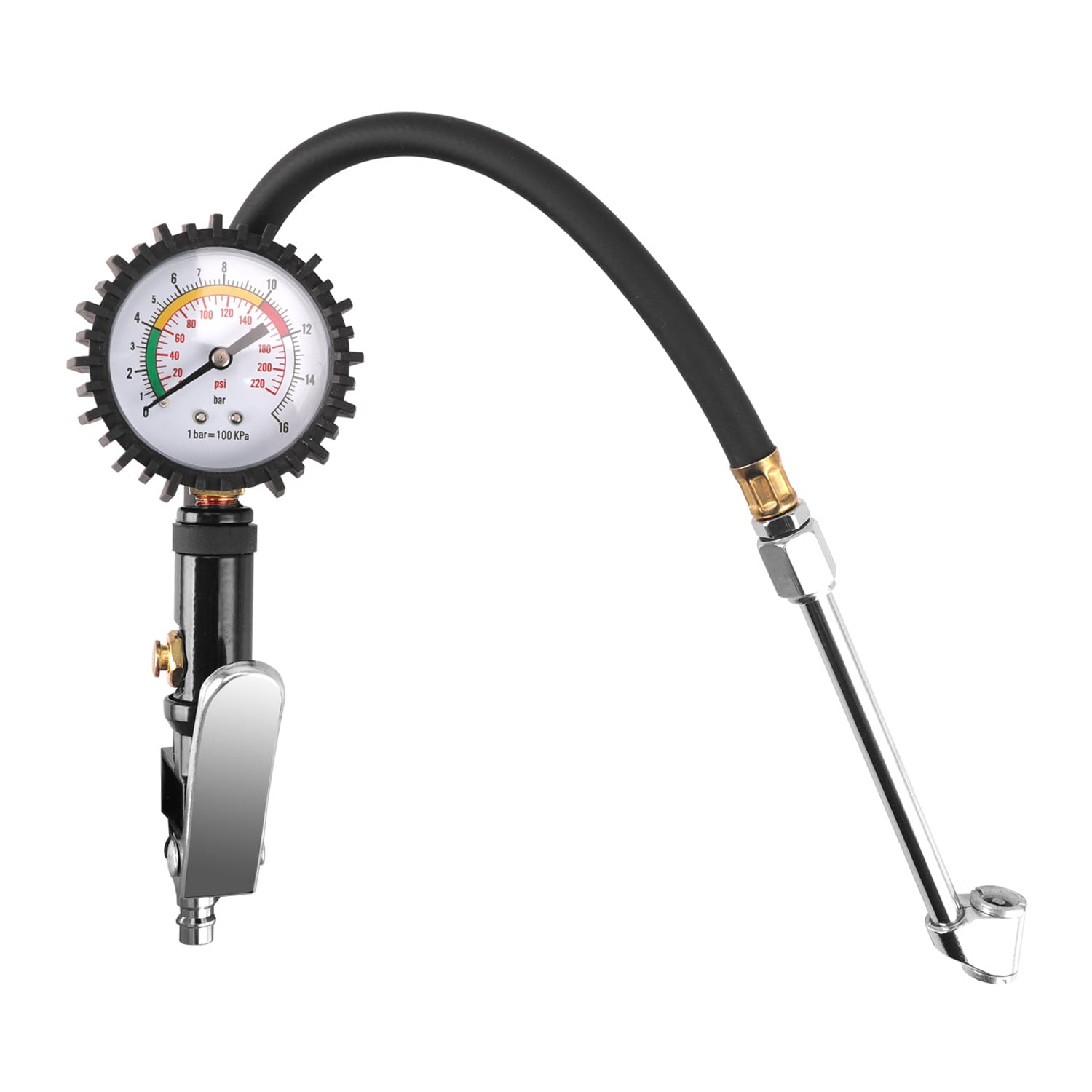 Erato Inflador de neumáticos analógica con manómetro de 16 bar (220 PSI), inflador de presión de aire autosujeción conector rápido manómetro de alta precisión coches motocicletas bicicletas camiones