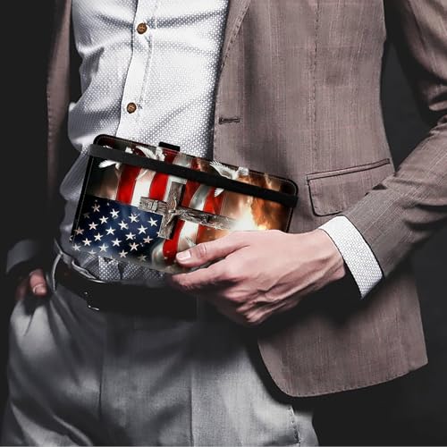 Image of FUYOCWE Checkbook Covers for Personal Checkbook,Leather Checkbook Cover for Business /Personal Checks,RFID Blocking Check Book Cover Holder Wallets for Men Women-American Flag with Cross Dove