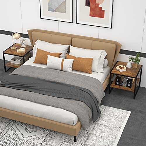 Homieasy End Table, 20 Inch Square Side Table Modern Night Stand With 2-Tier Storage Shelf, Living Room Small Coffee Table, Wood Finish Bedside Table For Bedroom, Rustic Brown #TOP3