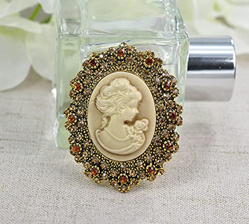Gyn&Joy Brown Victorian Lady Cameo Brooch Pin With Crystal Rhinestone Charm Women Fashion Jewelry Bz027 #TOP4