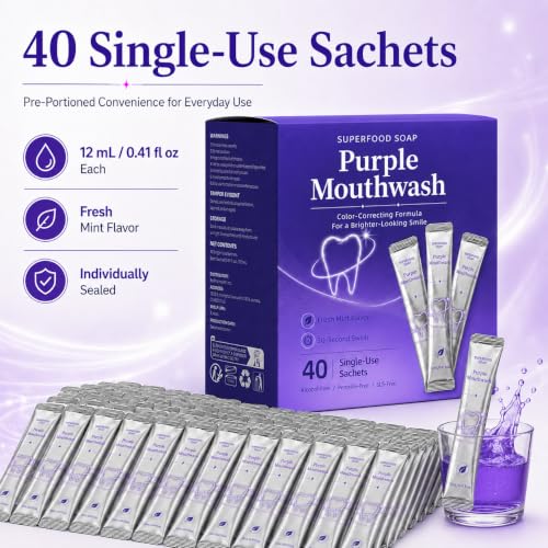 Image of Purple Mouthwash Whitening, Color Correcting Mouthwash Sachets 40 Single-Use