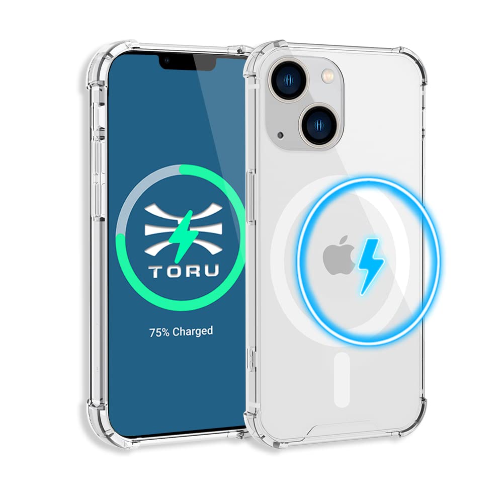 TORU MX Slim for iPhone 13 Magnetic Case, Compatible with Magsafe, Hybrid Transparent HD Clear Case with Detachable Wrist Strap, Scratch Resistant, Air Bumper Shock-Absorbing Corners - Clear