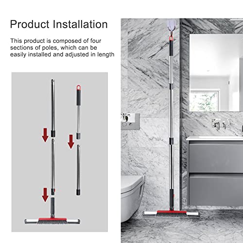 Floor Squeegee Scrubber Shower Squeegee With Grout Brush.14 Squeegee Broom And 55" Stainless Steel Handle For Floor,Glass,Garage,Window,Shower Floor,Bathroom,Kitchen, Wall,Tile (Red) #TOP4