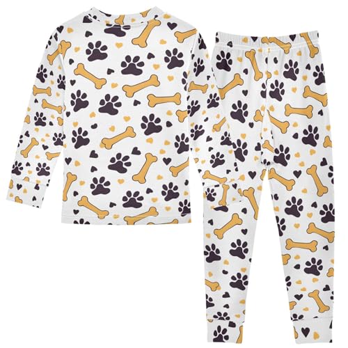 ALAZA Dog Print Bone Black Footprint Pajamas Long Sleeve Sleepwear 2-Piece Pajama Set2