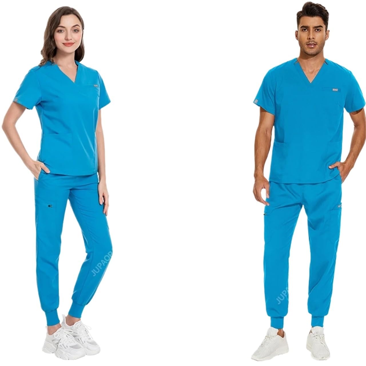 Uniforme Sanitario Unisex Uniforme médico de Manga Corta y Pantalones for Mujer, Uniforme enfermería, Tienda Mascotas(White,XL)