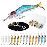 Goture Shrimp Lures,Soft Shrimp Fishing Lures for Freshwater Saltwater,Luminous Shrimp Bait Set with Sharp Hook and Swivel for Trout Bass Salmon Crappie,15pcs Saltwater Fishing Lure with Tackle Box