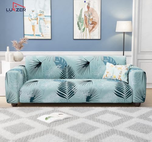 Image of Lukzer 5 Seater Sofa Cover - Light Blue | Universal Sofa Cover 3+1+1 Seater | 360 Fully Covered Anti-Slip Washable Couch Cover Protecter | 140 GSM Stretch Fit Polyester + Spandex Slipcover SC-008-05