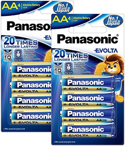 Panasonic Evolta AA Alkaline 1.5V Battery, Pack of 8, 20 Times Longer Lasting Than Standard zinc Carbon Batteries,Anti-Leak Seal,Protects Power for up to 10 Years