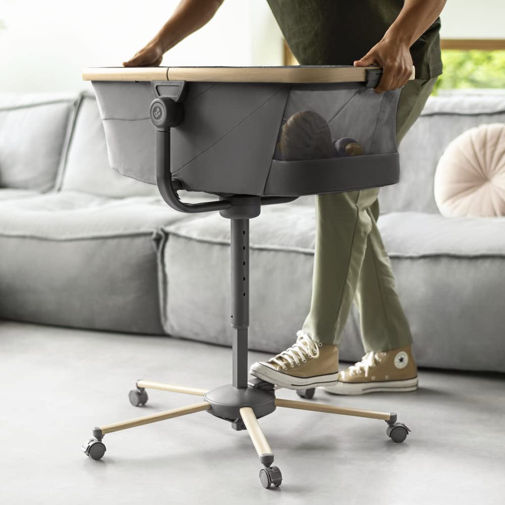 Maxi-Cosi Alba All in 1 Bassinet, Baby Bassinet, Reclining Bassinet and Highchair, 100% Recycled Fabrics, 0 Months - 3 Years (15kg), Combine with Maxi-Cosi Alba Meal Kit, Beyond Graphite