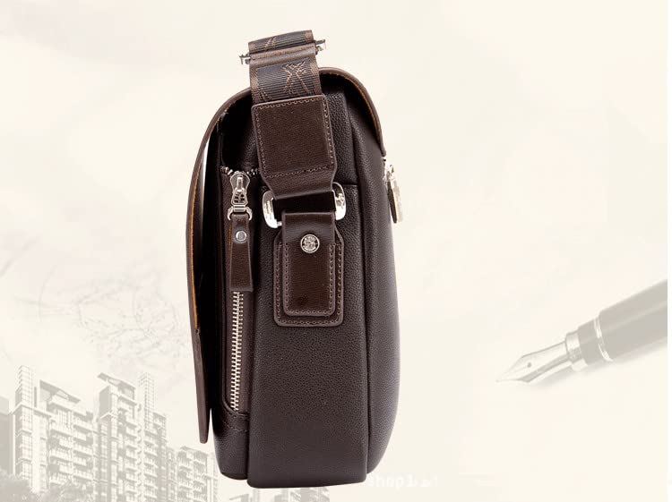 BROGBUS PU Leather Soft Handle Business Cross Body Bag for Men and Women Dark Brown 2