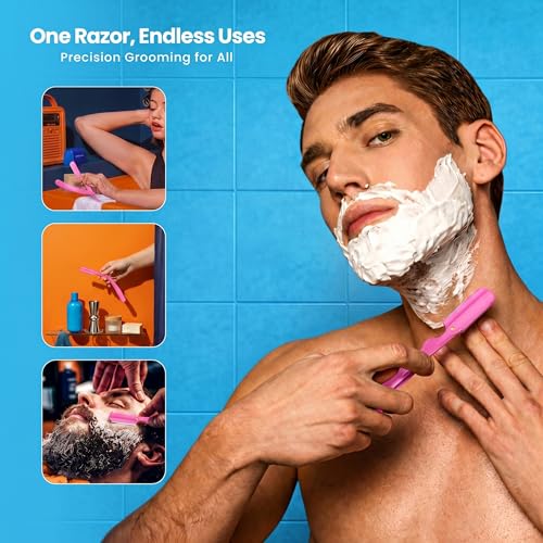 Image of Utopia Care Professional Straight Razor for Men, Barber Straight Edge Razor Safety with 100 Pack Blades, Pink