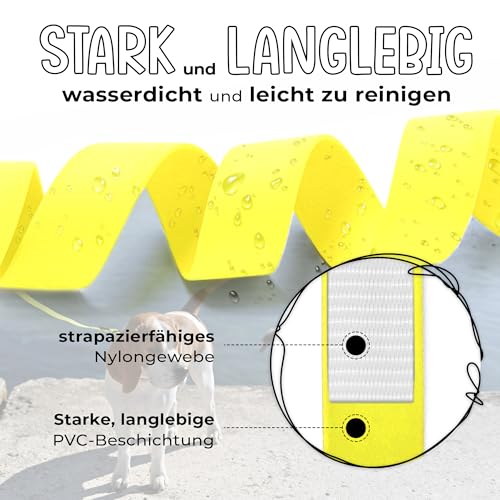 FIRSTPAW Hundeleine - Wasserdicht Trainingsleine für Hunde - 2m Doppelleine - Gelbe Hundeleine für Klein, Mittelgroße und Große Hunde - Multifunktionelle und Verstellbare Leine Hund