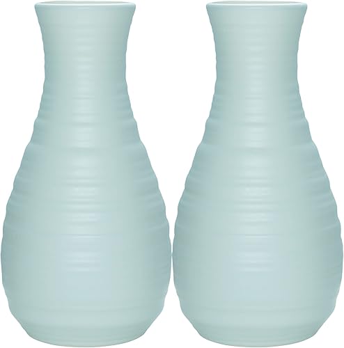 2 Pack de jarrones de plástico compuesto con aspecto de cerámica, jarrón irrompible con aspecto de cerámica para decoración del hogar, centros de