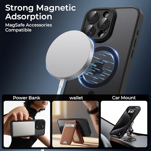 Image of Tobfit Magnetic Case for iPhone 15 Pro Max Compatible with Mag Safe, Translucent Matte Back Slim Shockproof Phone Cover for iPhone 15 Pro Max