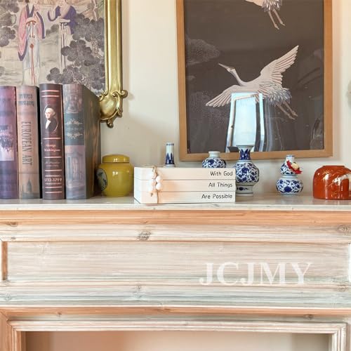 JCJMY Wooden Decorative Books for Home Decor, Rustic Farmhouse Faux Decor Books for Coffee Table, White Book Decor for Shelf Fireplace Mantle Decoration, With God All Things Are Possible