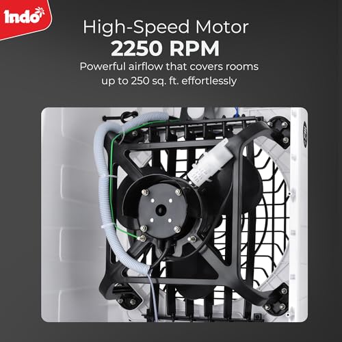 Image of Indo 48 L Air Cooler for Room, High-Speed Air Cooler 2250 RPM, Energy-Efficient 120W, Honeycomb Cooling Pads, Inverter-Compatible, Large Water Tank with Water Level Indicator | 1-Year Warranty
