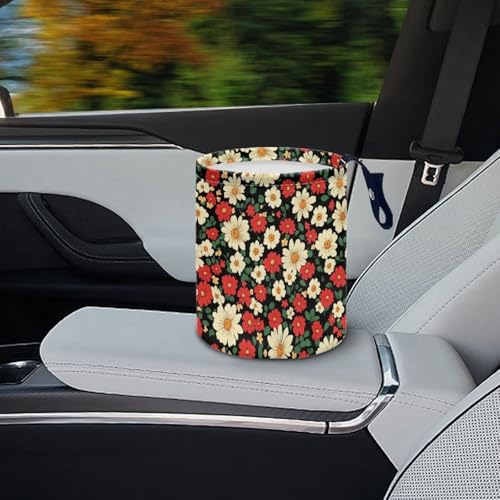 Image of Car Trash Can Collapsible Auto Trash Bin Multipurpose Rubbish Holder Christmas Decoration for Front Seat, Back Seat, Floor, Headrest, Hippie Floral