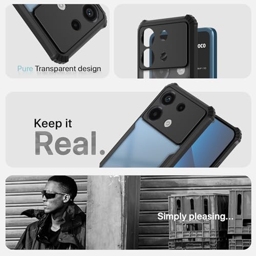 Image of Pikkme Poco X6 5G Back Cover | Crystal Clear Transparent Back | Ultra Hyrbid | Full Camera Protection | Raised Edge | Bumper Back Case (Black)