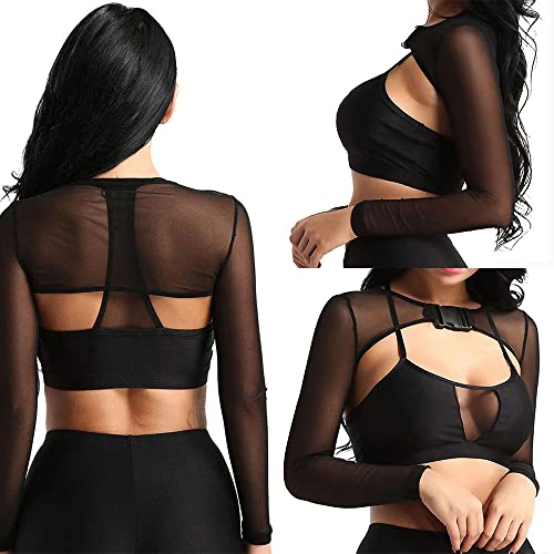 Ypser See Through Mesh Crop Top Sheer Open Front Shrug Fishnet Cover Ups with Buckle2