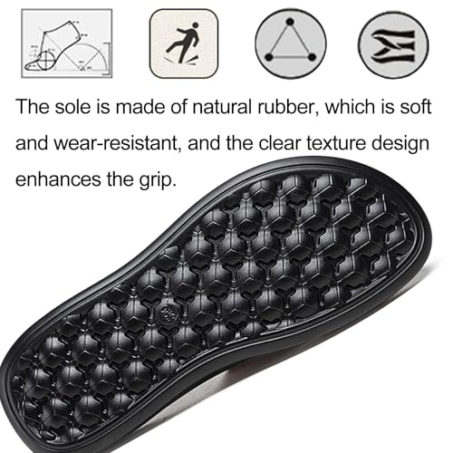 Men's Print Genuine Leather Flat Slides Sandals Round Open Toe Non Slip Outdoor Slip On Casual Flats Slippers Lightweight Beach Summer Sandals4