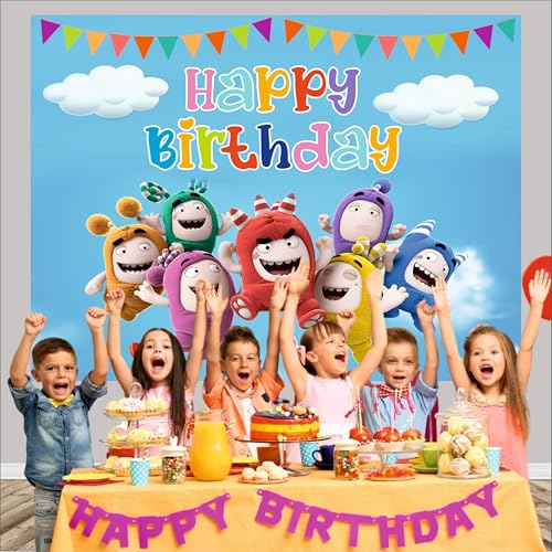 Image of Oddbods Birthday Backdrop 5x4 Ft | Backdrops for Decoration | Birthday Decoration Backdrop | Banner for Kids Theme Party