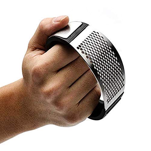 Denique Multi-Function Manual Garlic Presser Curved Grinding Slicer Chopper Stainless Steel Presses Cooking Gadgets Tool Press Crusher,Stainless Kitchen Crusher Dishwasher Safe 4