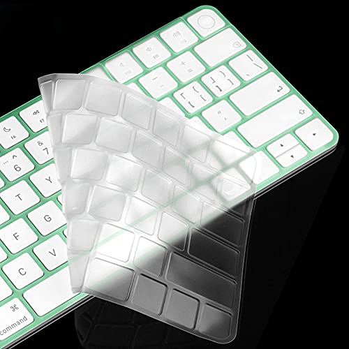 Image of Keyboard Cover Skin for 2021 Apple iMac 24 inch Magic Keyboard with Touch ID or Lock Key, TPU Ultra Thin Protective Keyboard Protector for New iMac 24 inch A2449 A2450 (Keyboard Cover, Clear)