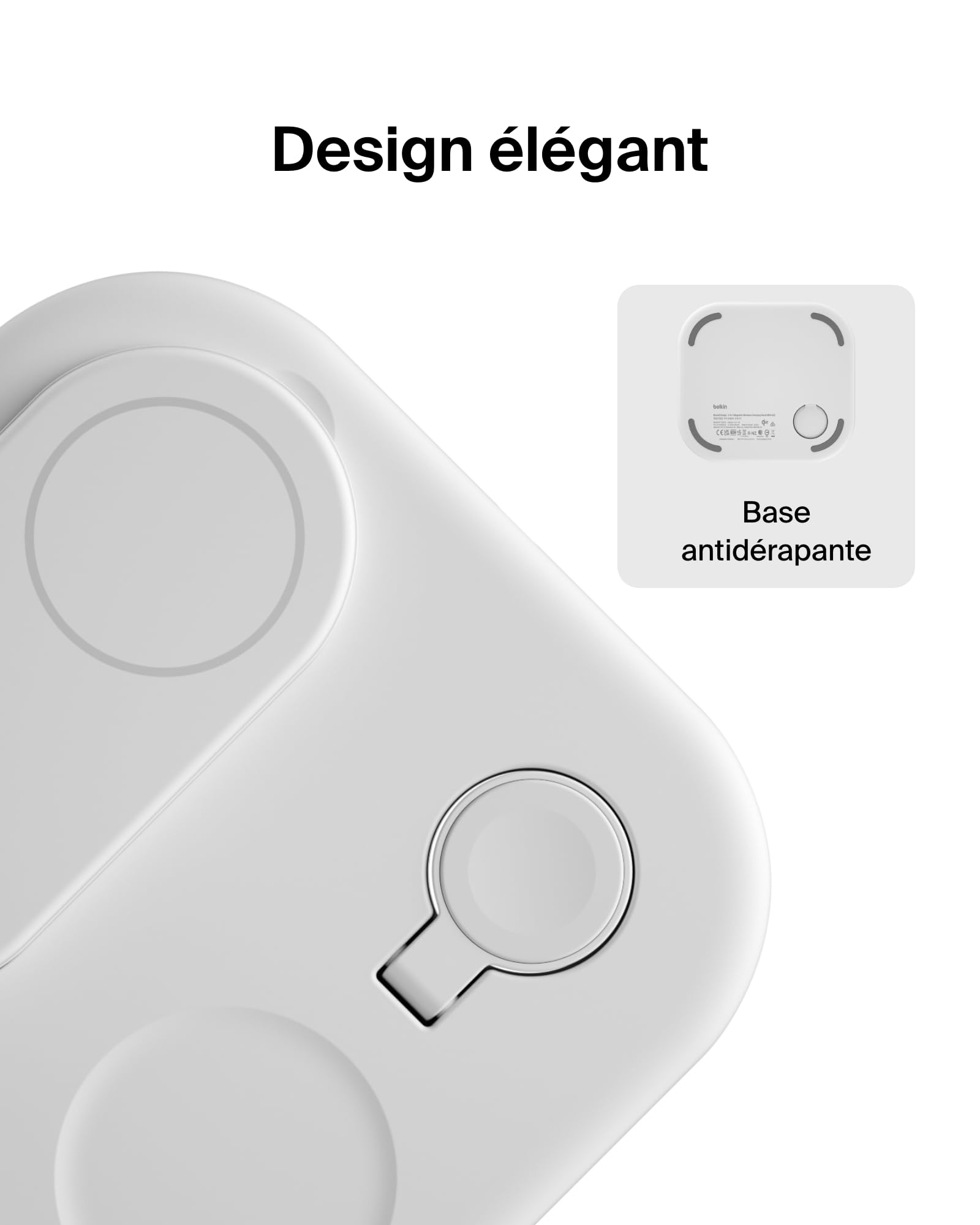 Belkin BoostCharge Socle de Recharge 2-en-1 aimanté et Pliable Qi2, 15W, Compatible MagSafe Chargeur sans Fil, Recharge Rapide, Apple iPhone 17, iPhone Air, Pixelsnap, Adaptateur Inclus - Blanc