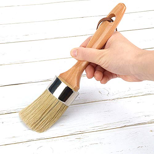 Chalk and Wax Paint Brush 2 Inch Oval Brush for Furniture Painting, Waxing and Stenciling Natural Pure Bristles Compatible for Dark & Clear Soft Wax (Silver 1)