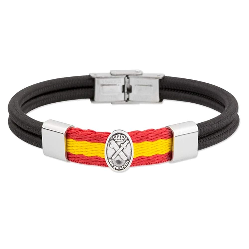 Pulsera acero inoxidable rodiado colección Soul emblema Guardia Civil bandera España cuerda doble