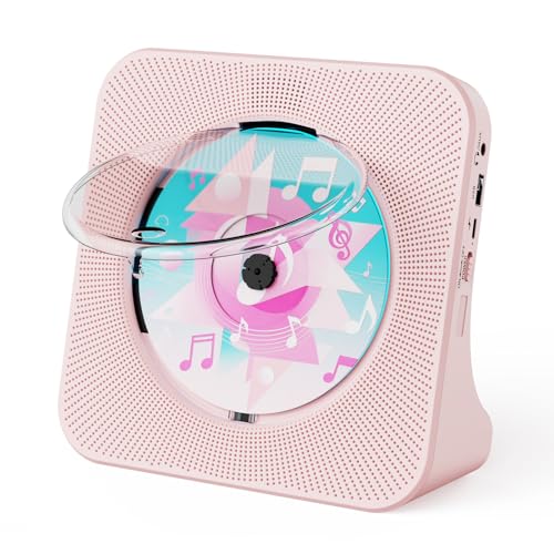 Gueray CD Player Bluetooth CD-Player mit Lautsprecher Unterstützt Fernbedienung Anzeige FM Radio mit CD Players USB- Kartenwiedergabe 3,5 mm AUX Wecker Kopfhöreranschluss Staubschutzhülle Rosa