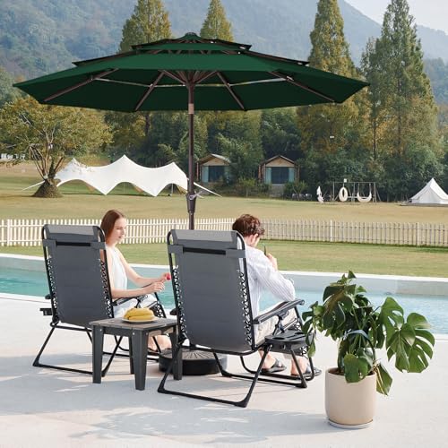 Image of JEAREY 9FT 3 Tier Patio Umbrella Outdoor Market Umbrella Table Umbrellas with 8 Ribs 1.5 Pole Push Button Tilt and Crank UV Protection for Garden,Dark Green