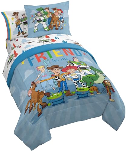 Image of Jay Franco Kids Comforter Set Includes Sheets and Pillow Cover - Soft and Cozy Bed Set for Stylish Room Decor, Blue - Toy Story, 7 Piece Full