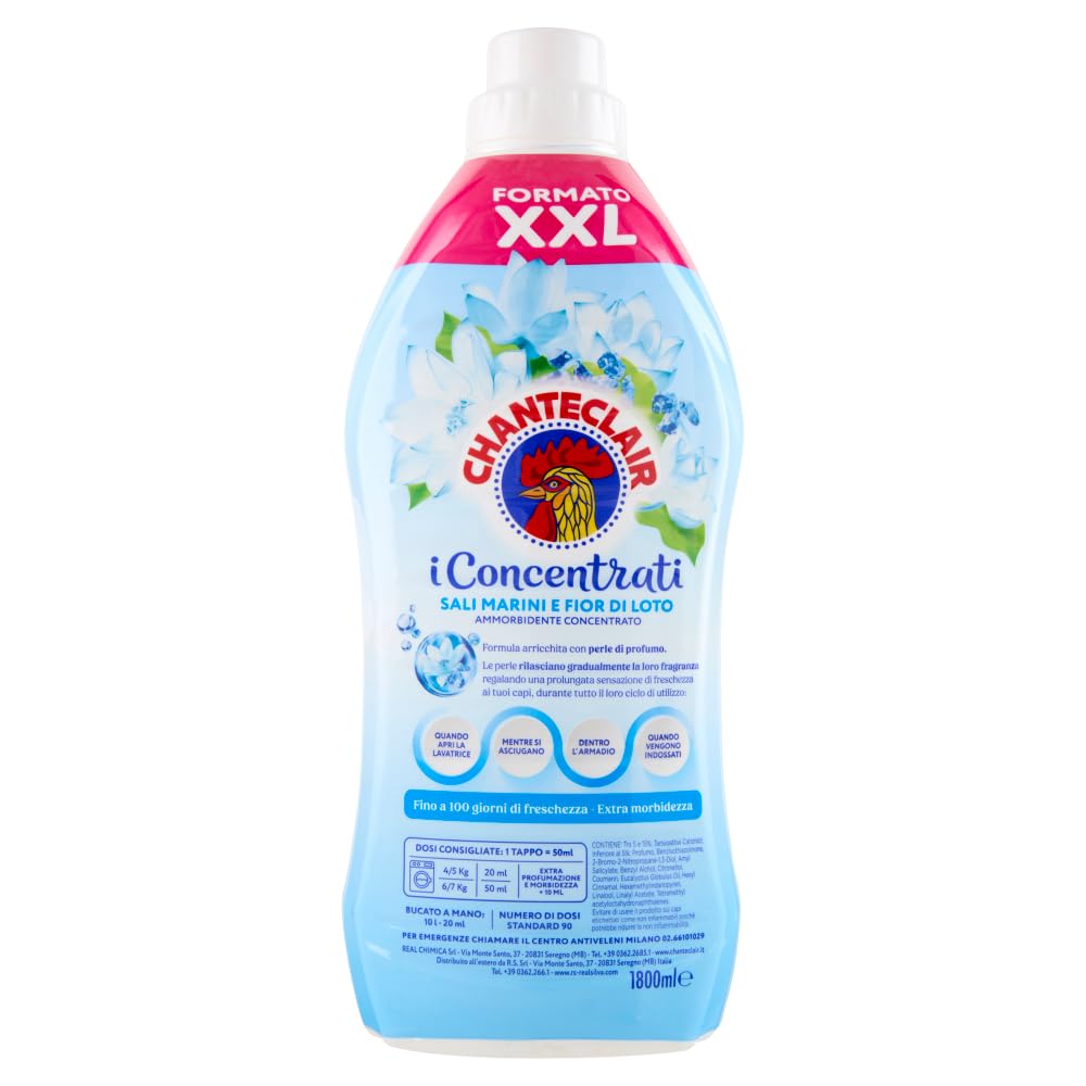 6x Chanteclair I Konzentrat Weichspüler, Meersalz und Lotusblume – 90 Waschgänge, 1800ml + Beni Culinari Kostenloser Schlüsselanhänger