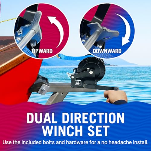 Image of Boat Trailer Winch with Strap and Hook, Manual Hand Crank Winch, Heavy Duty | 1600lbs 1 Speed Ratchet Gear, Pulling Boat Parts, Trailers, Car, Truck Towing