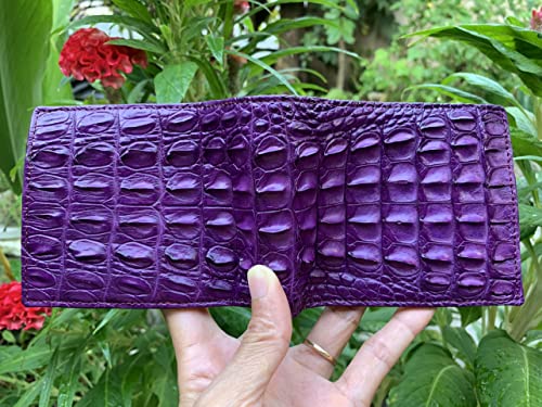 Men's Wallet - Purple Alligator Leather Bi-Fold Wallet Handmade - Genuine Crocodile Back Leather Skin Wallet for Men, Purple, Casual2