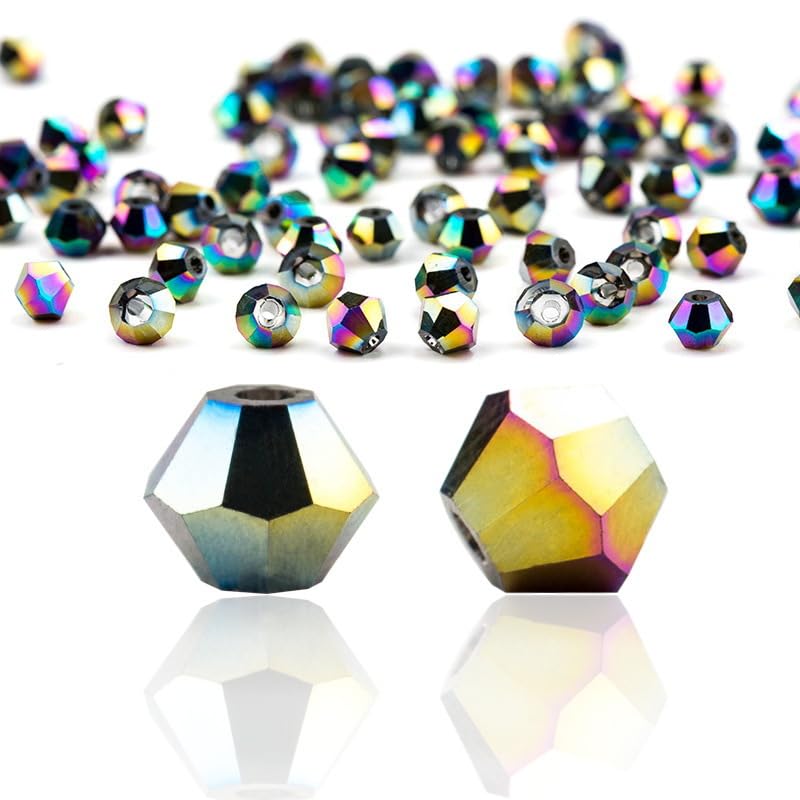 Zestaw wielokolorowych koralików Bicone Crystal Beads - koraliki szklane 3-6 mm do wyrobu biżuterii i projektów rękodzielniczych(Gold Plated,4.0MM about 720PCS)