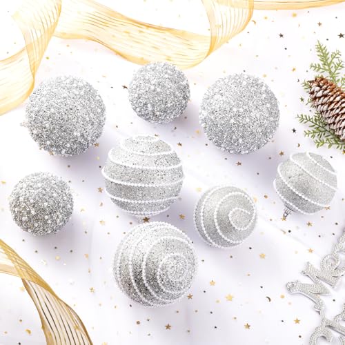 Silver Christmas Ball Ornaments, Christmas Ball Decorations Shatterproof Plastic Hanging Pearl Balls for Holiday Party(70mm/2.76", 12ct) - image 3