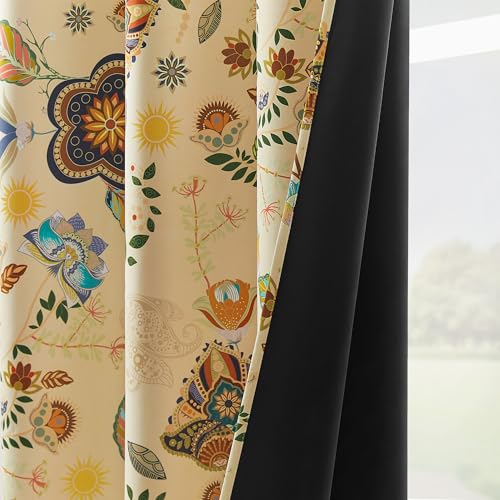XiDi Beige Boho Vintage Cortinas opacas 244 cm extralargas 2 paneles aislamiento térmico fijación ojales Luxury Botanical Planta Patrón Plantas para Dormitorio/Salón FloB Beige52/96
