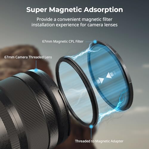 SMALLRIG 67mm Magnetischer Zirkularpolarisator + Filterring Mit Gewinde, 28-lagiges Optisches HD-Glas, Multi-Nano-Beschichtung, Wasserdichter und Kratzfester CPL-Filter - 4582