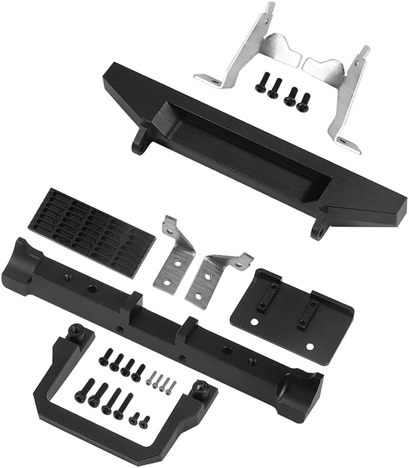COOWOO Aluminum Alloy Front and Rear RC Bumpers Upgrade Parts Set for 1/18 TRX-4M RC Crawler Cars - Precision CNC Machined, Enhanced Protection and Performance, Black