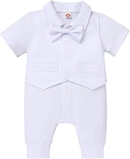 IBTOM CASTLE Baby Boy Formal Suit, Jumpsuit Overall Romper & Vest & Bowtie Wedding Tuxedo Gentleman Birthday Clothes Set