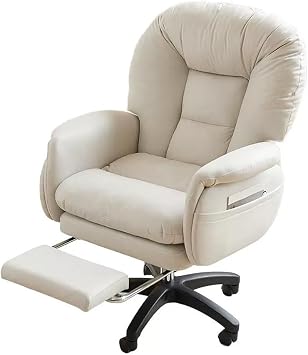 Swivel Computer Chair Lazy Sofa Gaming Chair with Wheels Realinable Backrest Armchair Ergonomic Office Chairs for Bedroom,Study Chair Padded SeatBeige,with Footstool