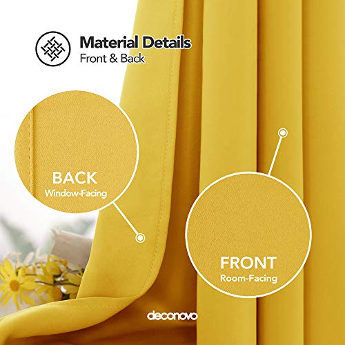 Image of Deconovo Blackout Curtain Darkening Panel for Bedroom or Living Room Grommet Thermal Insulated Lighting Reduce Drape, 52 x 84 Inch, Mellow Yellow