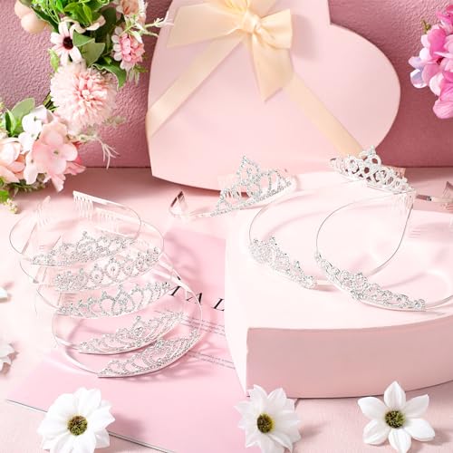 Lyrow 30 Pcs Tiara Crowns for Women Bulk Galentines Day Party Favors Crystal Queen Crowns with Comb Headband Princess Tiaras for Birthday Wedding Halloween Christmas(Silver)