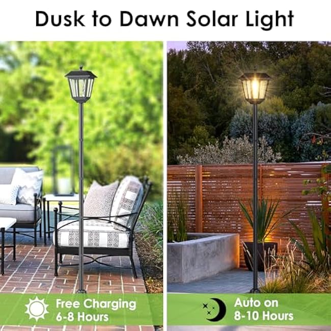 Greluna 68 Inches Solar Lamp Post Light Outdoor, Warm White, IP45 Waterproof Solar Post Lights Outdoor, Pole Lights Decorative Lamp for Yard Garden Patio Lawn Pathway Driveway Front/Back Door2 Pack,